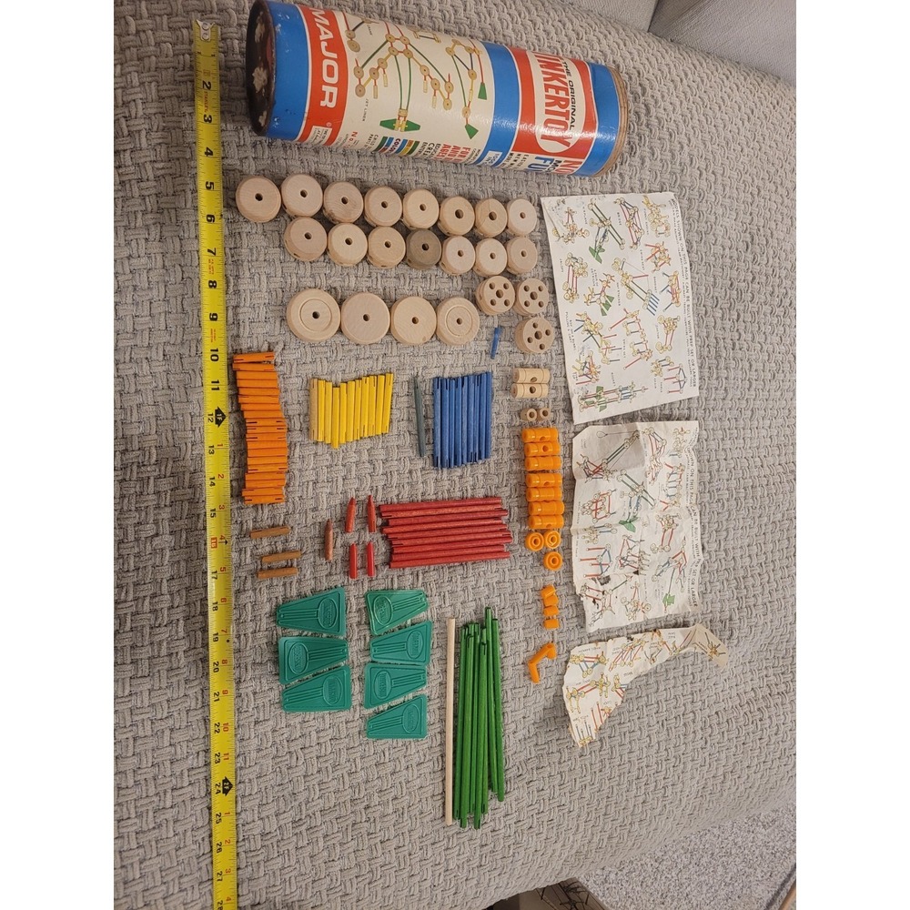 Vintage 1960s Tinkertoy Cannister No 136 115 Pieces Out Of 127 With Instructions
